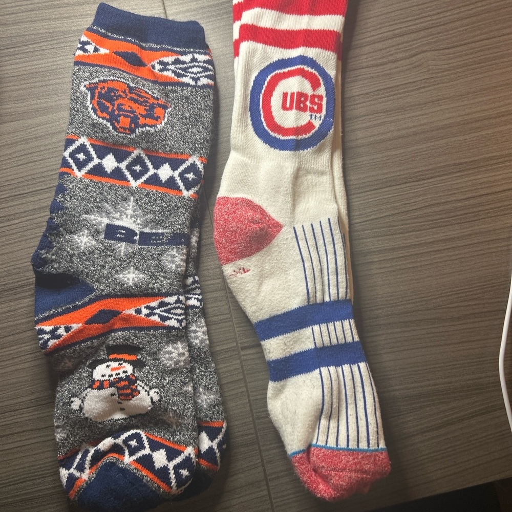 Chicago Cubs Chicago Bears Themed Socks - Gray, White, Red, Blue, Orange